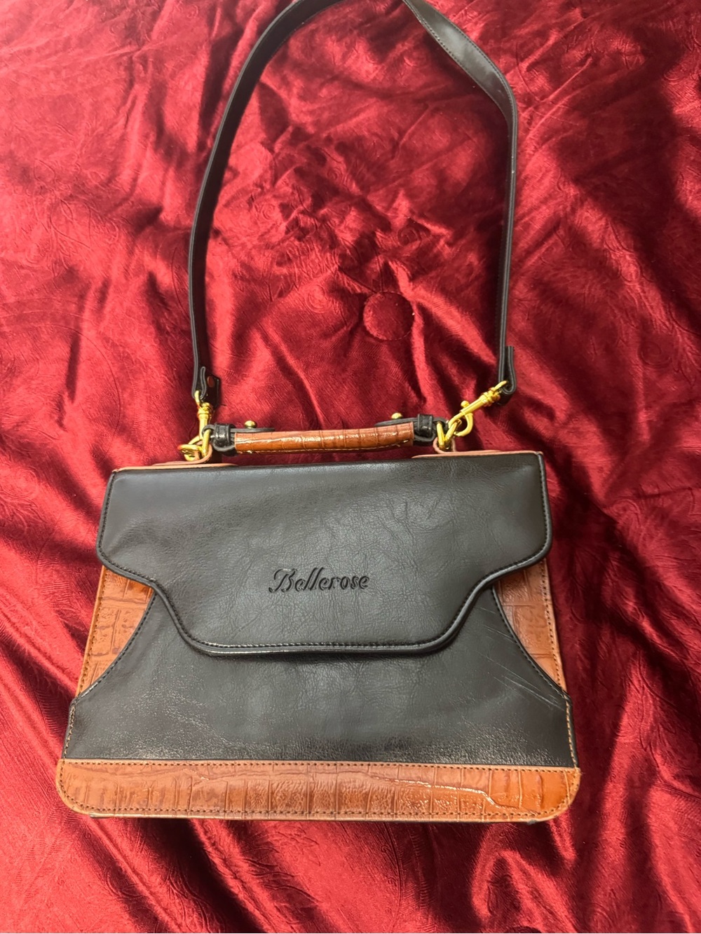 Bellerose Black and Brown Two-Tone Leather Satchel with Top Handle